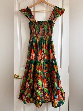 o.p.t. Calypso Tropical Smocked Midi Dress - Size S